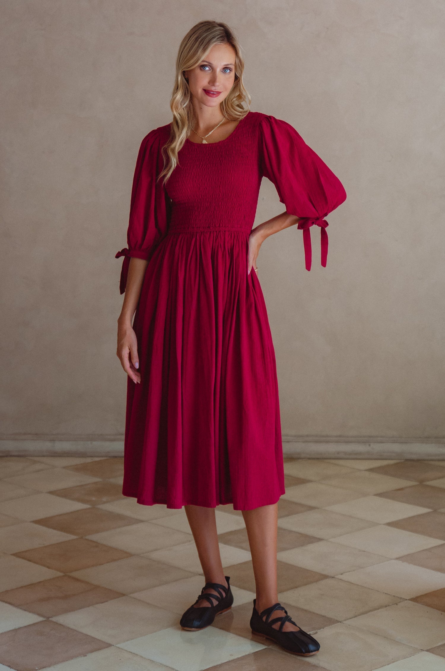 Freya Smocked Linen Midi Dress-7