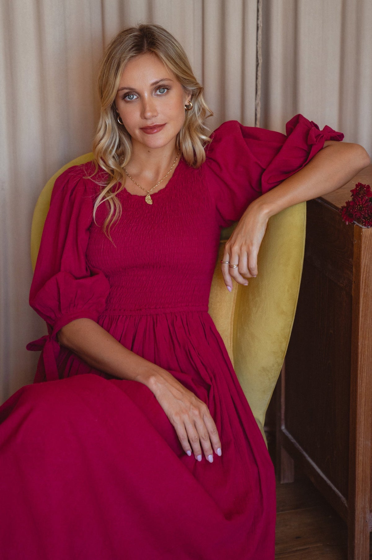 Freya Smocked Linen Midi Dress-2