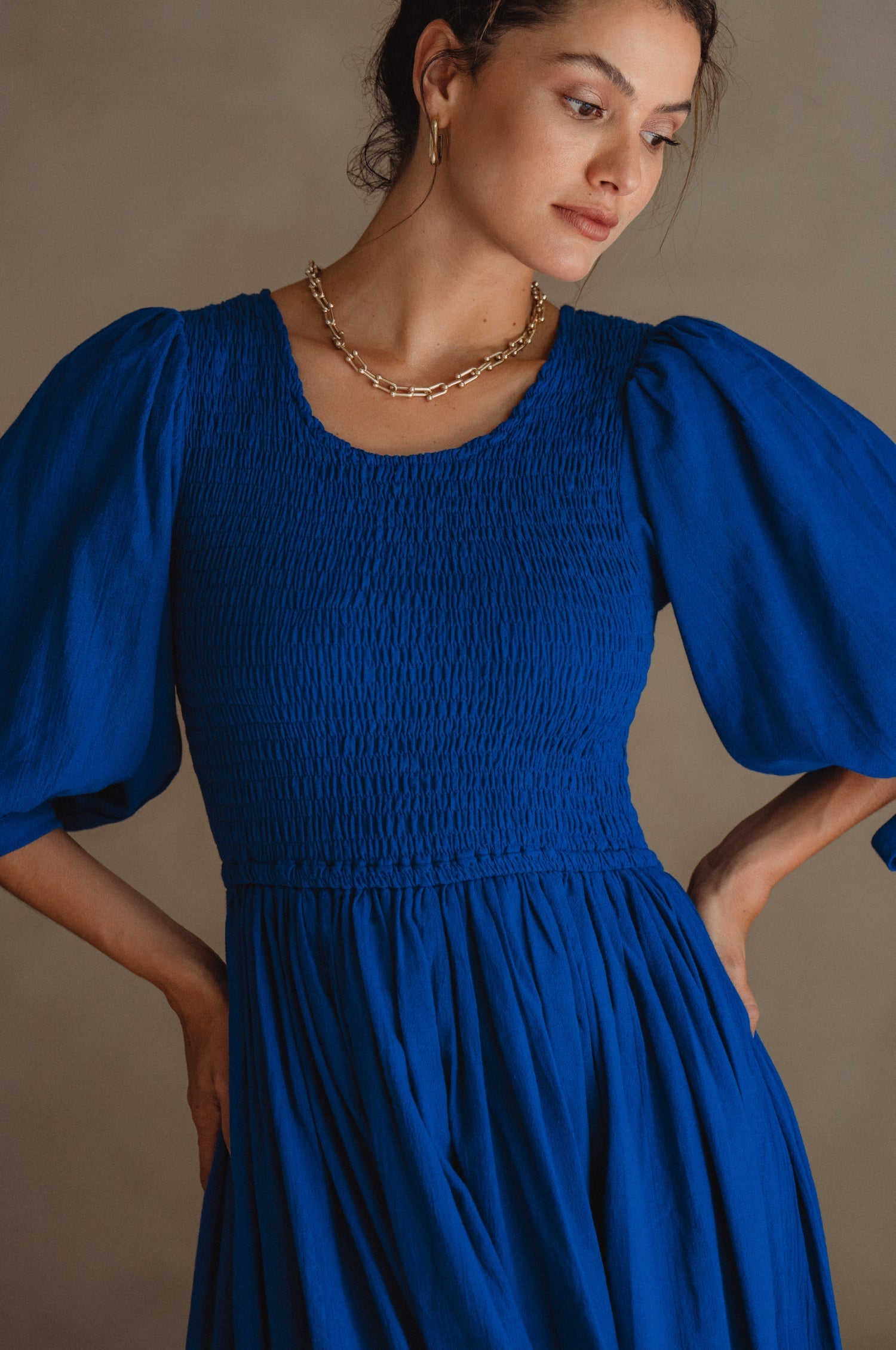 Freya Smocked Linen Midi Dress-3