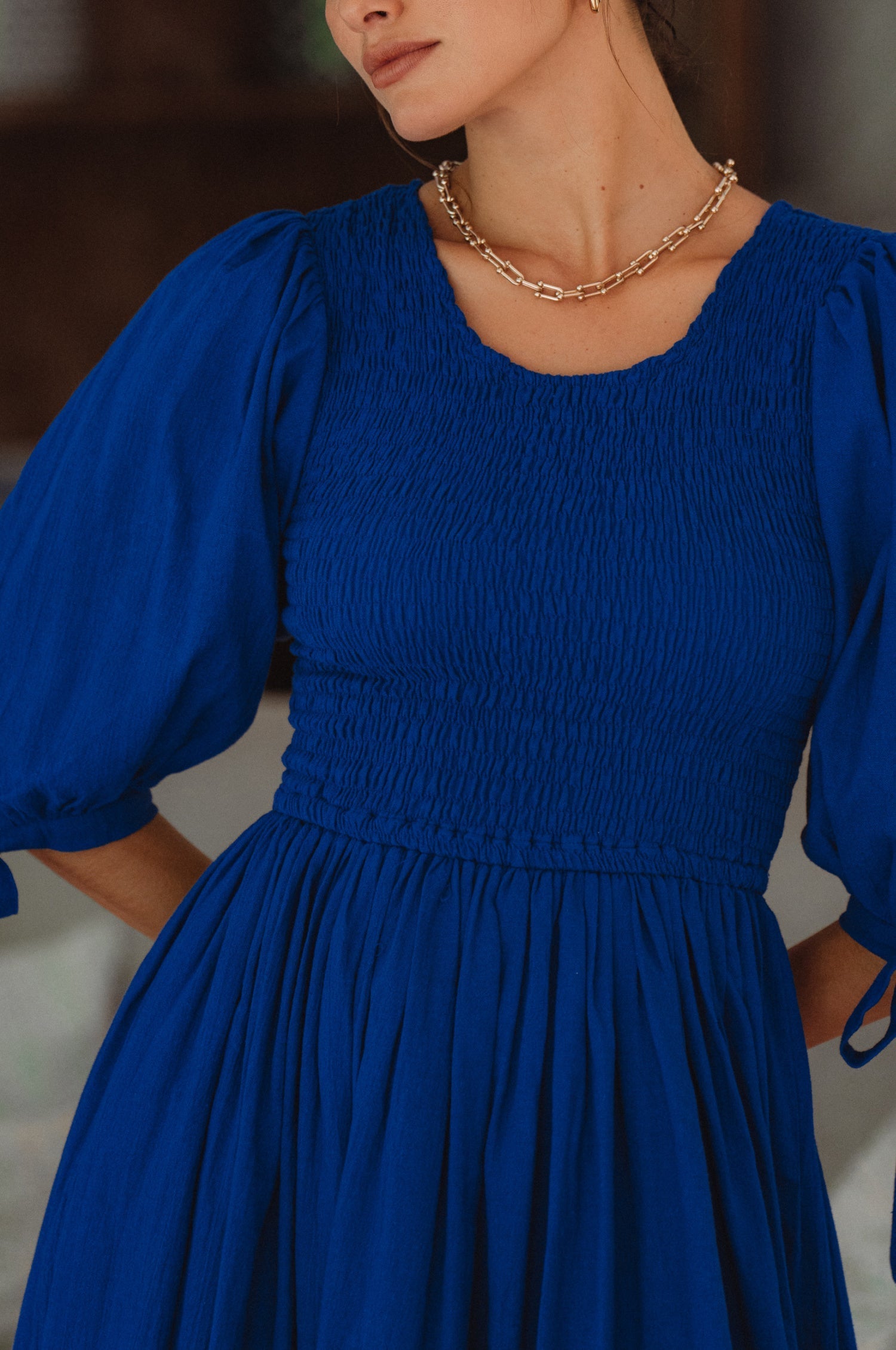 Freya Smocked Linen Midi Dress-4