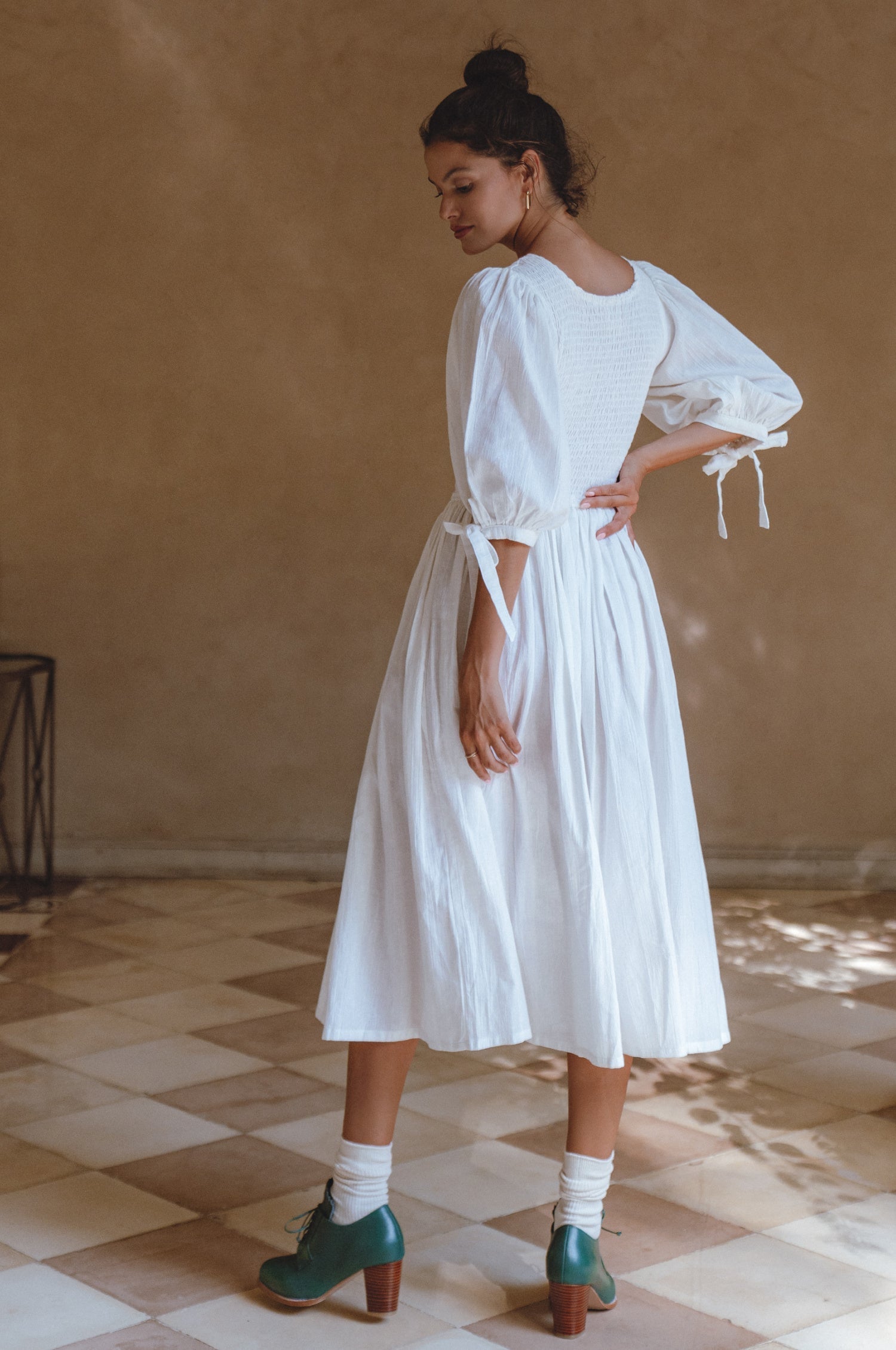Freya Smocked Linen Midi Dress-4