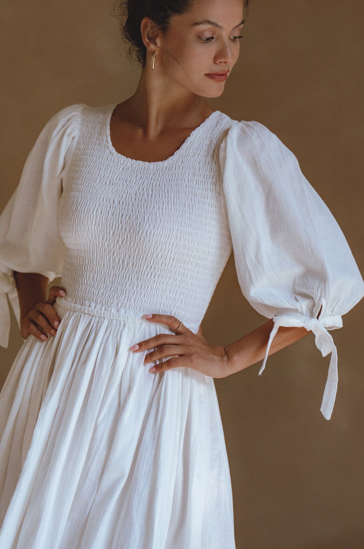 Freya Smocked Linen Midi Dress-3