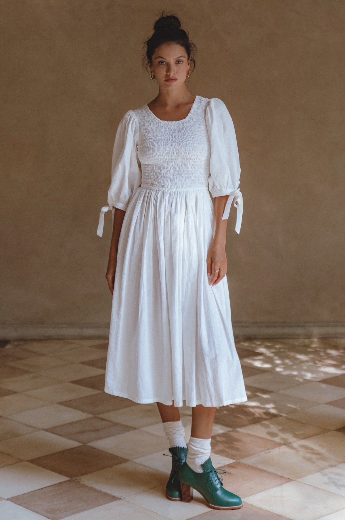 Freya Smocked Linen Midi Dress-8