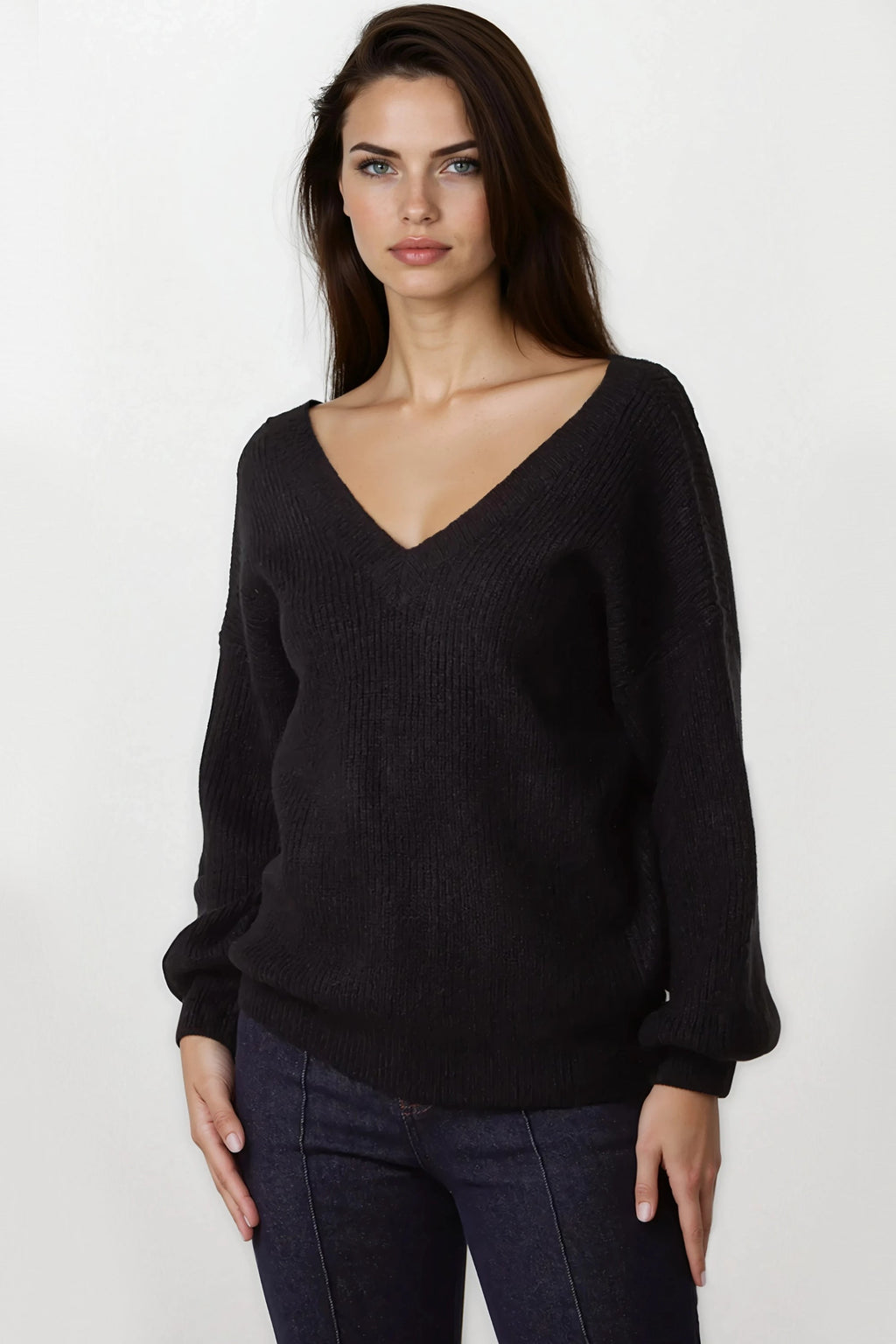 Black V-Neck Jumper-0