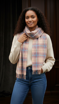 Frothy Pink, Blue & Buff Check Cashmere Scarf-0