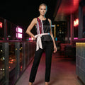 Silver Satin Top with Pink Sequin Embroidery-0