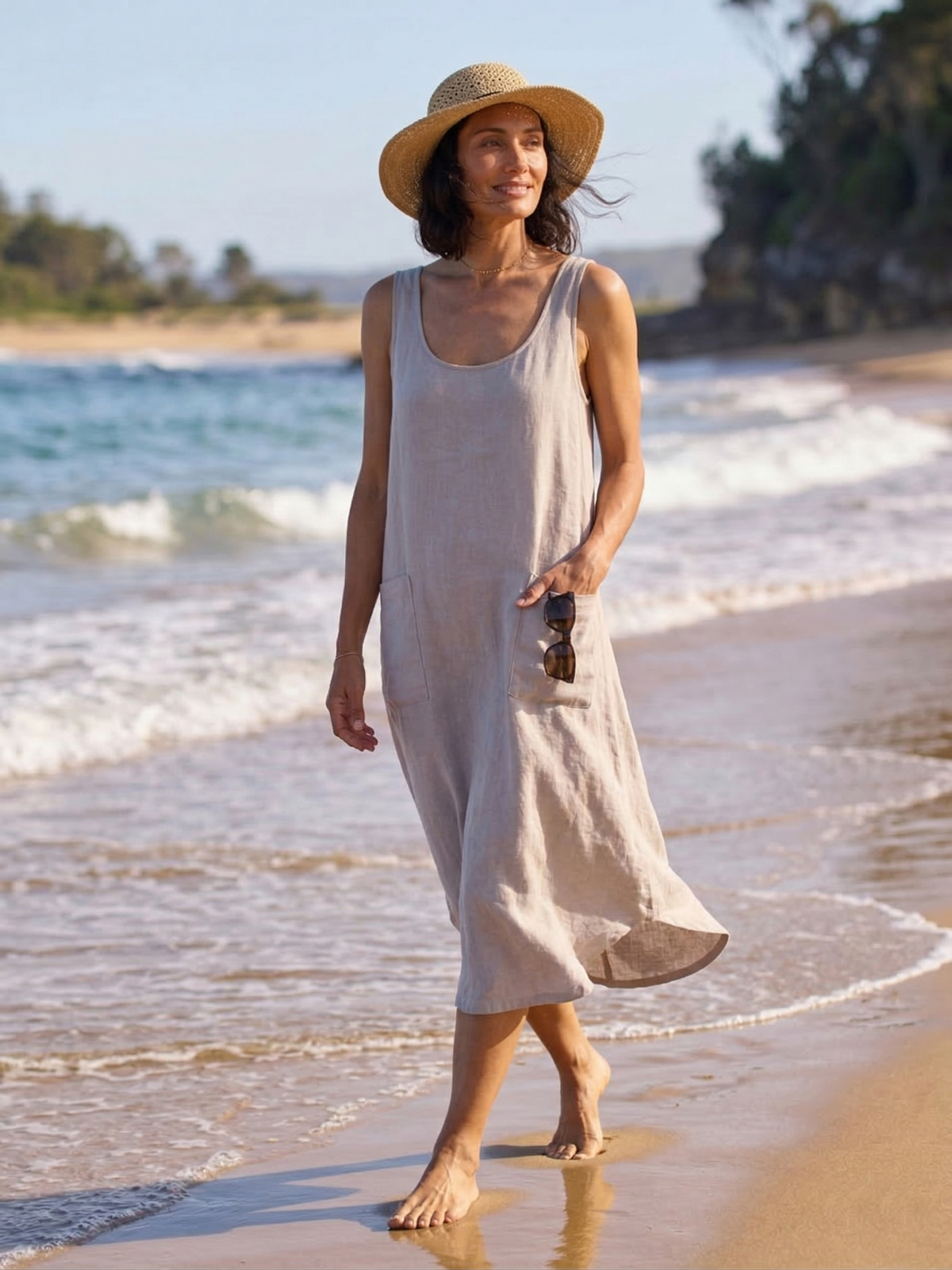 Lavender Linen Midi Dress with Pockets (syncee)-0