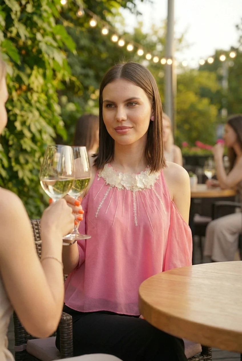 Pink Halter Top with Sequin Embroidery-2