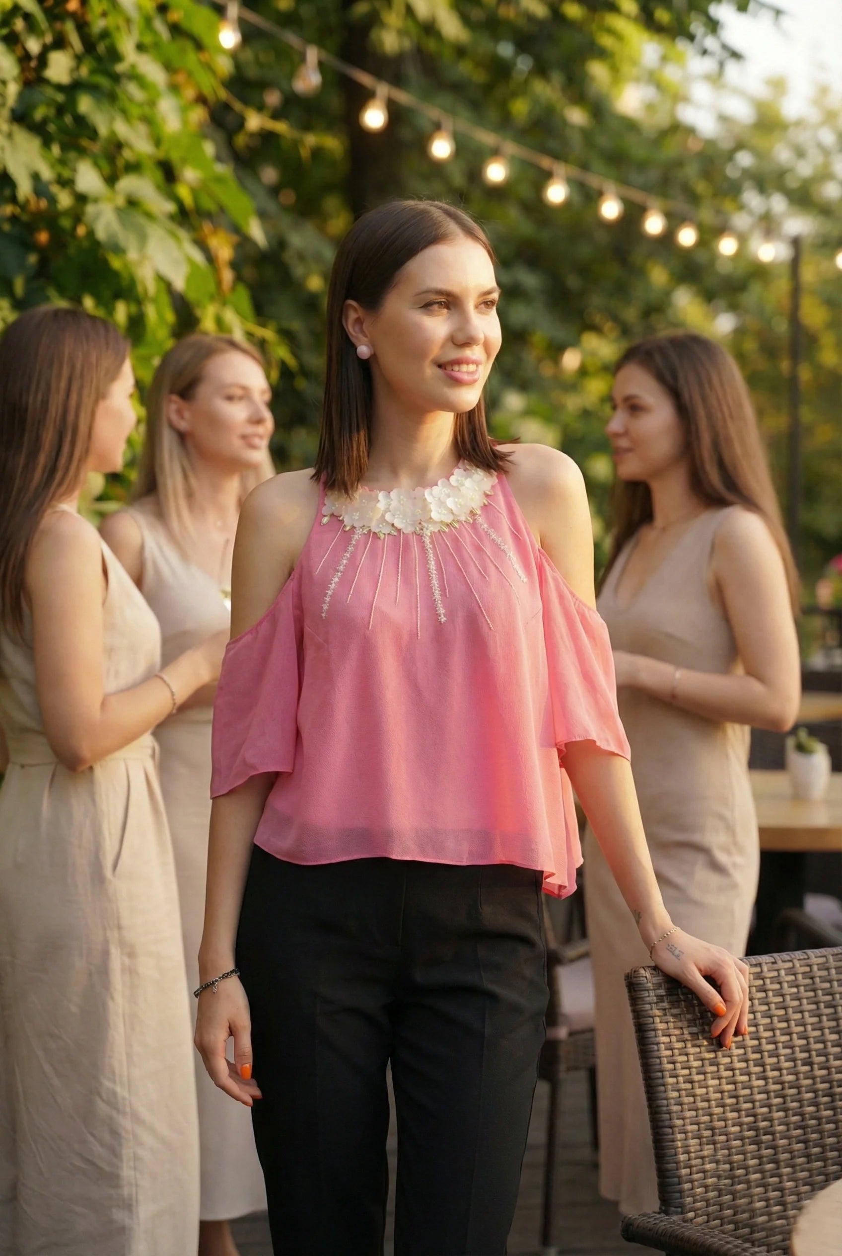 Pink Halter Top with Sequin Embroidery-3