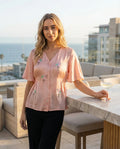 Flamingo Sequin Embroidered Top – Flutter Sleeve Button Down-0