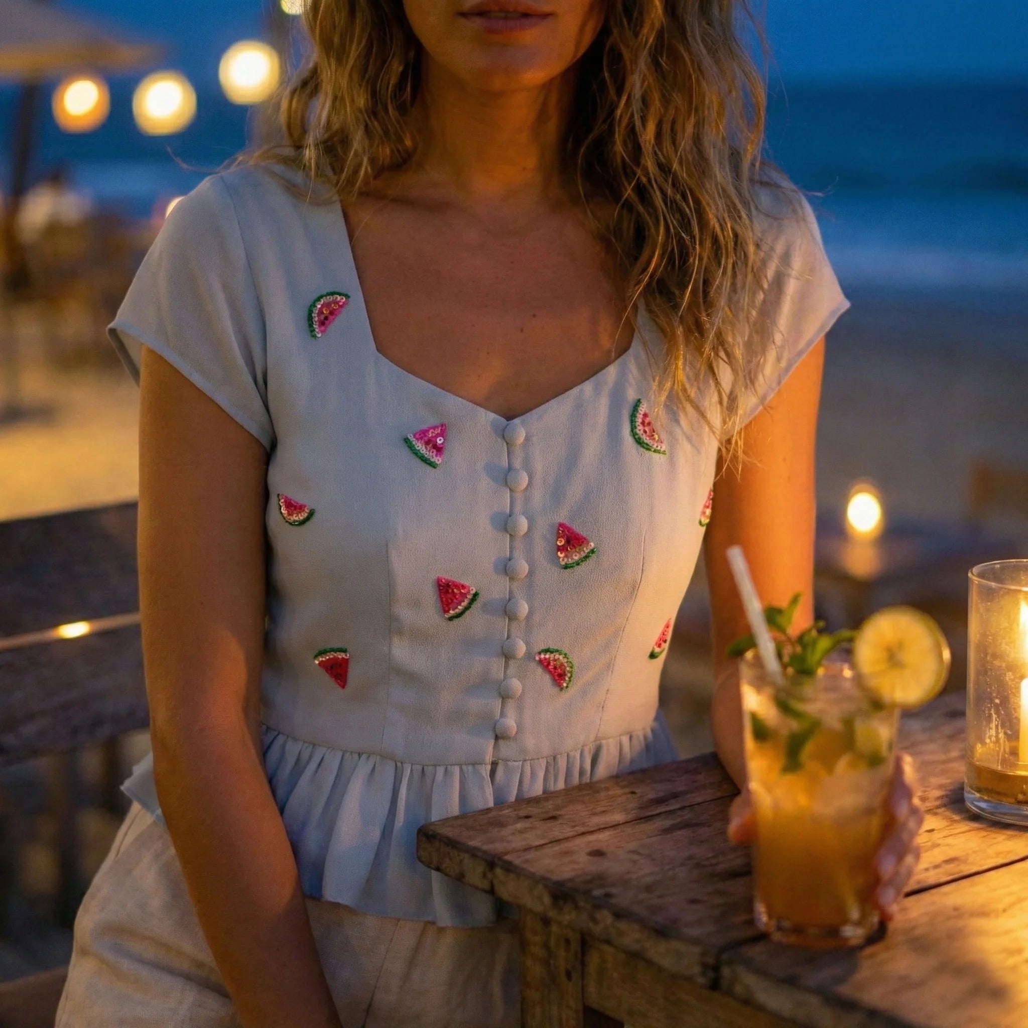 Powder Blue Crop Top with Hand-Embroidered Watermelon Motifs-4