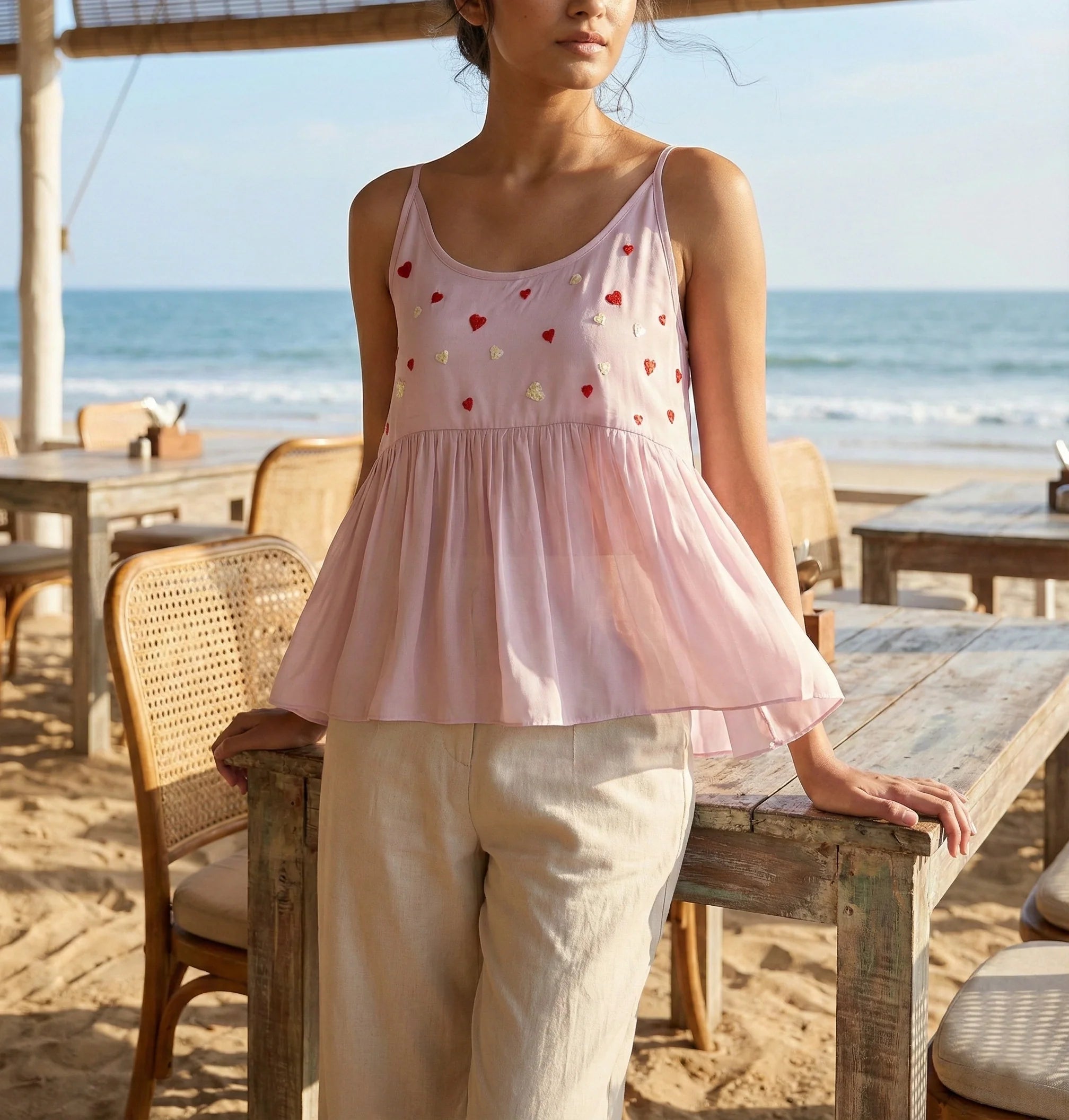 Lavender Satin Sequin Embroidered Top-0