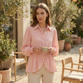 Peach Georgette Shirt with Smocked Cuffs and Ruffle Hem-0