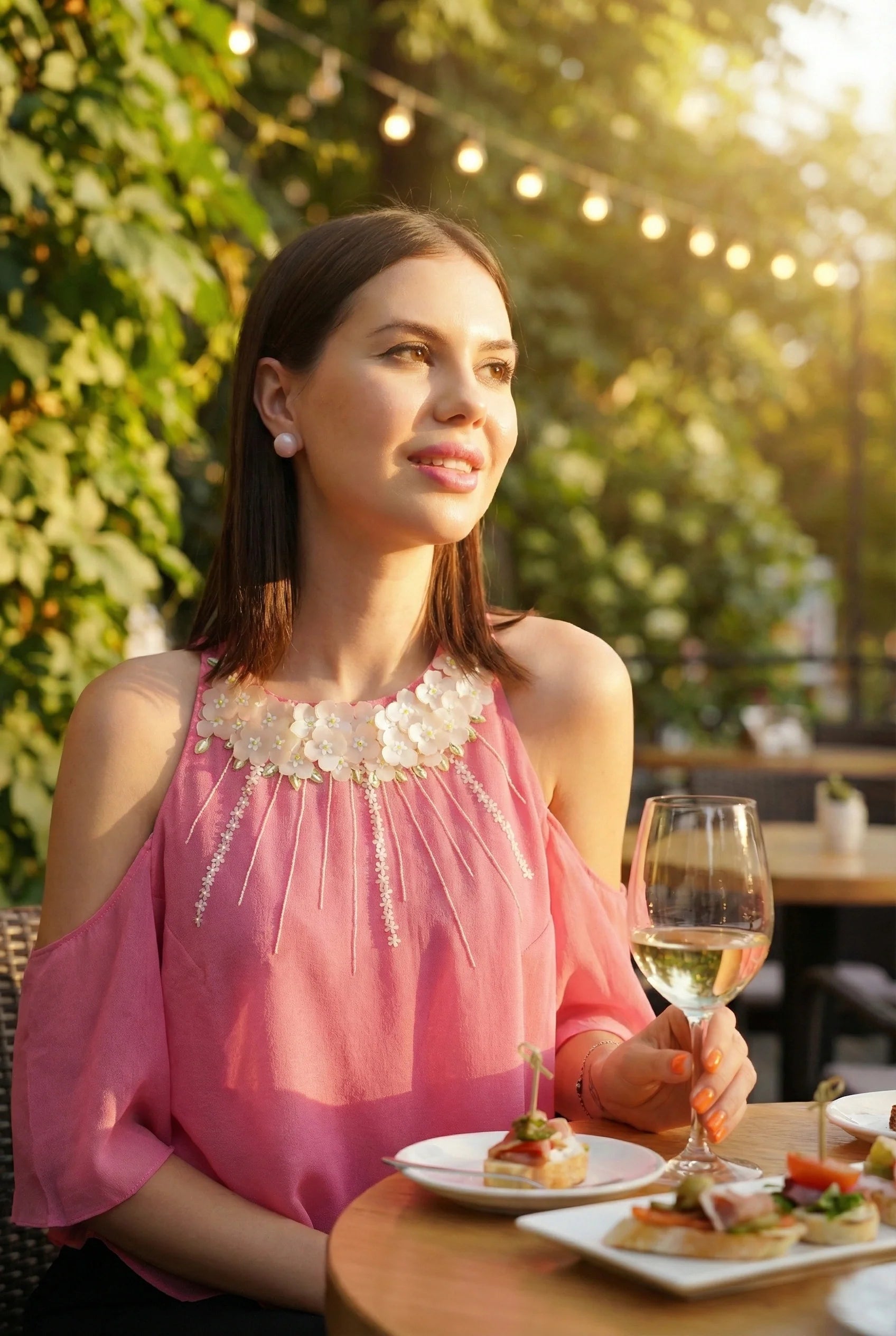 Pink Halter Top with Sequin Embroidery-0
