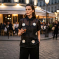 Black Organza Shirt with White Daisy Sequin Embroidery & Satin Slip-0