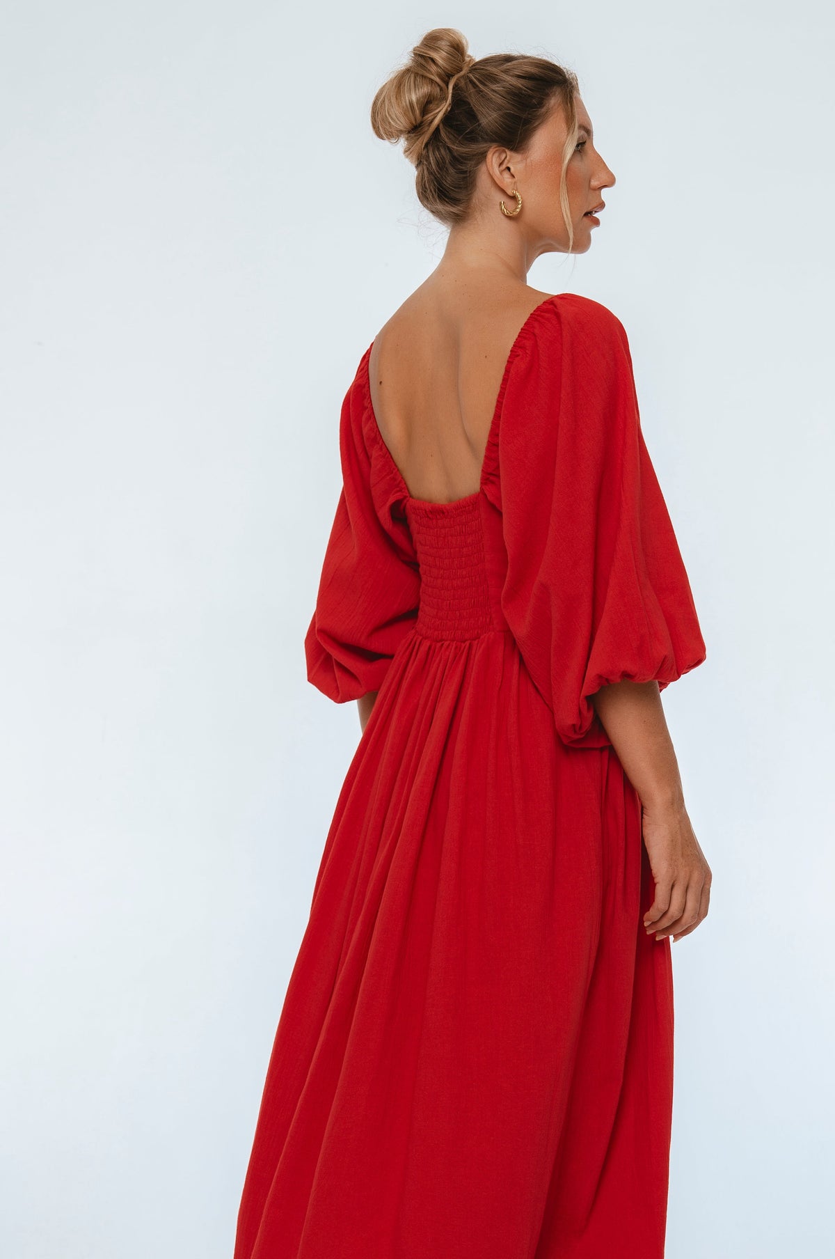 Genevieve Puff Sleeve Midi Dress-2