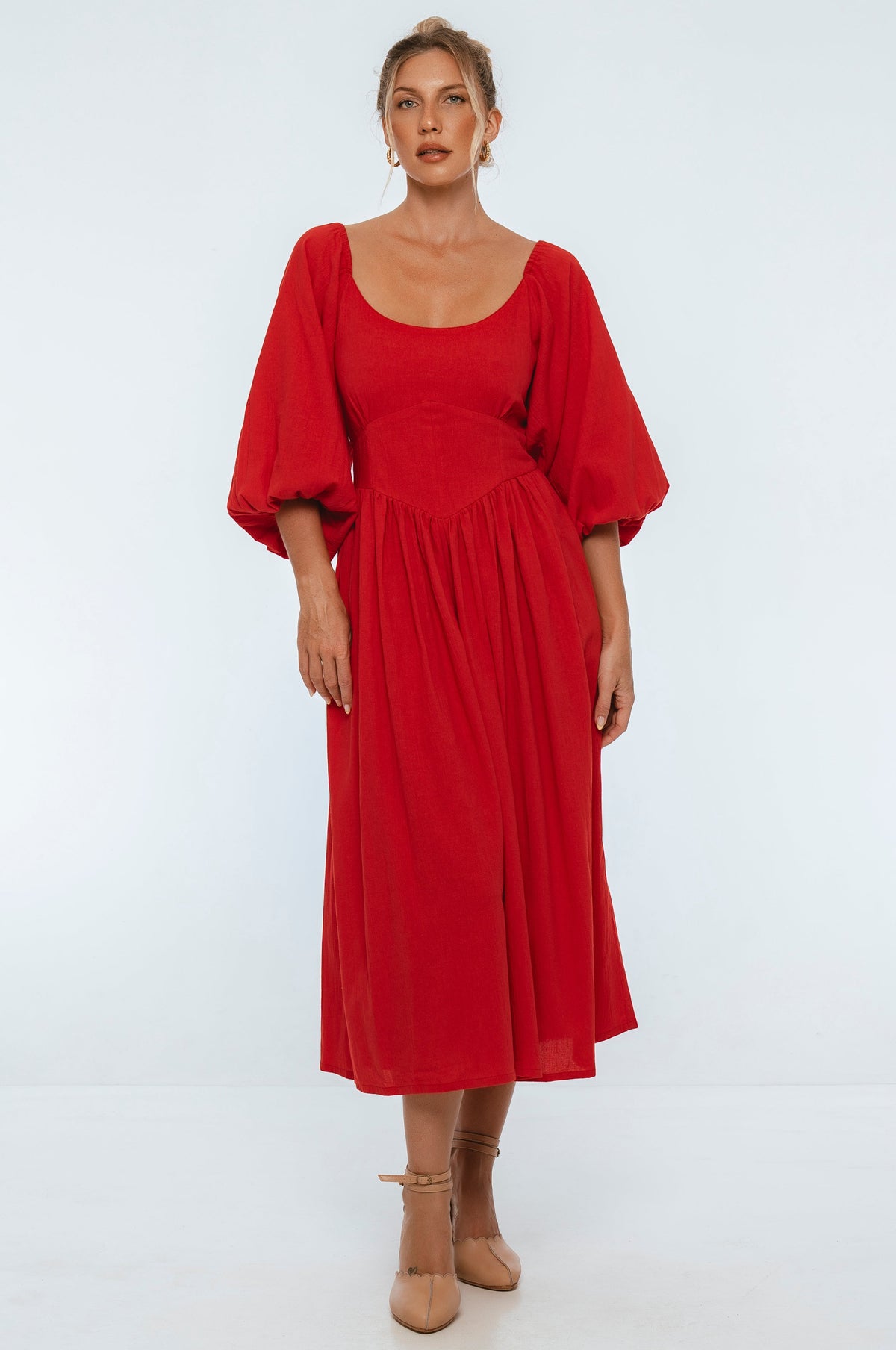 Genevieve Puff Sleeve Midi Dress-1