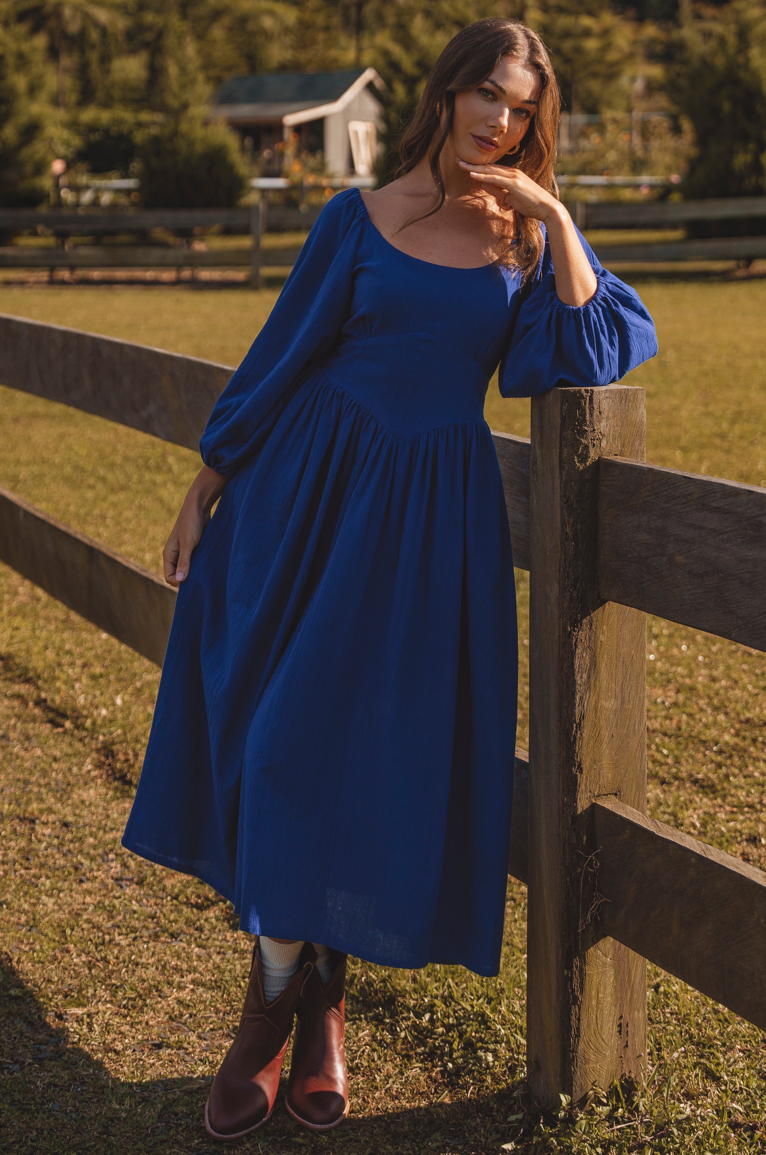 Genevieve Puff Sleeve Midi Dress-0