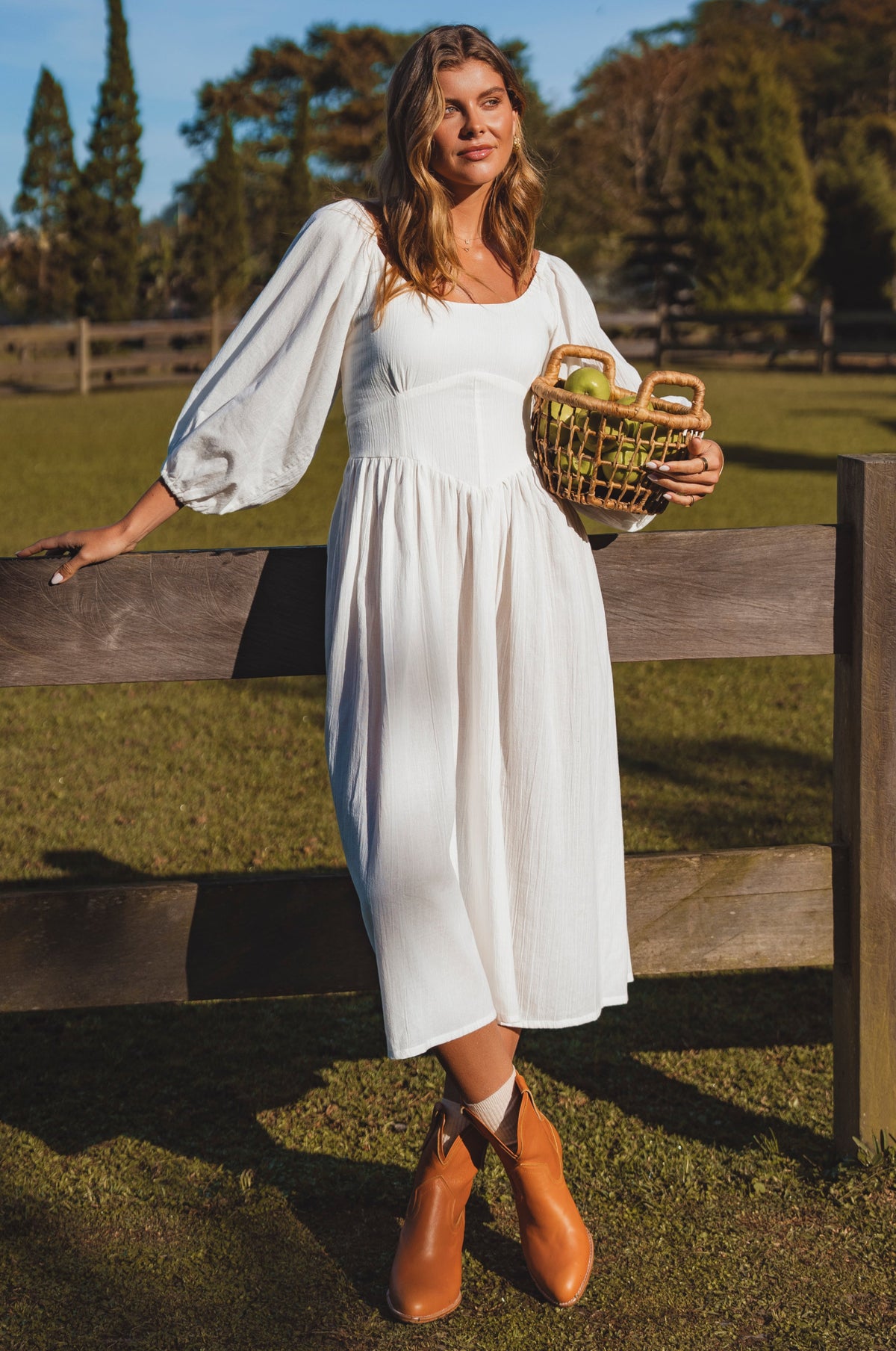 Genevieve Puff Sleeve Midi Dress-0