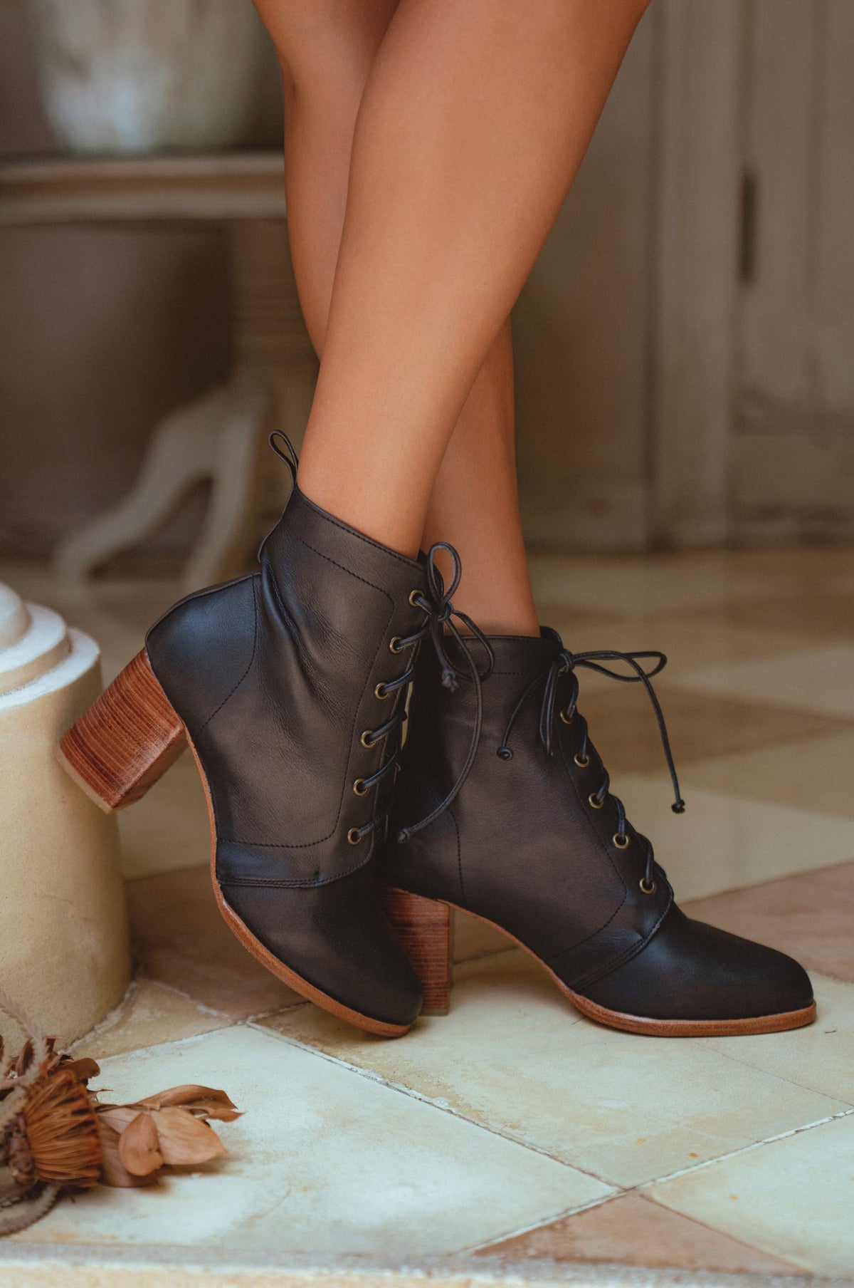 Giselle Lace-Up Leather Heel Booties-0