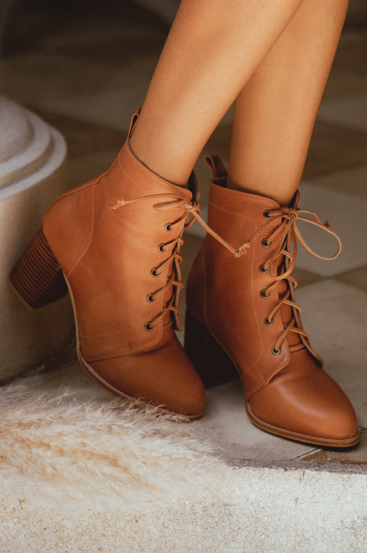 Giselle Lace-Up Leather Heel Booties-0