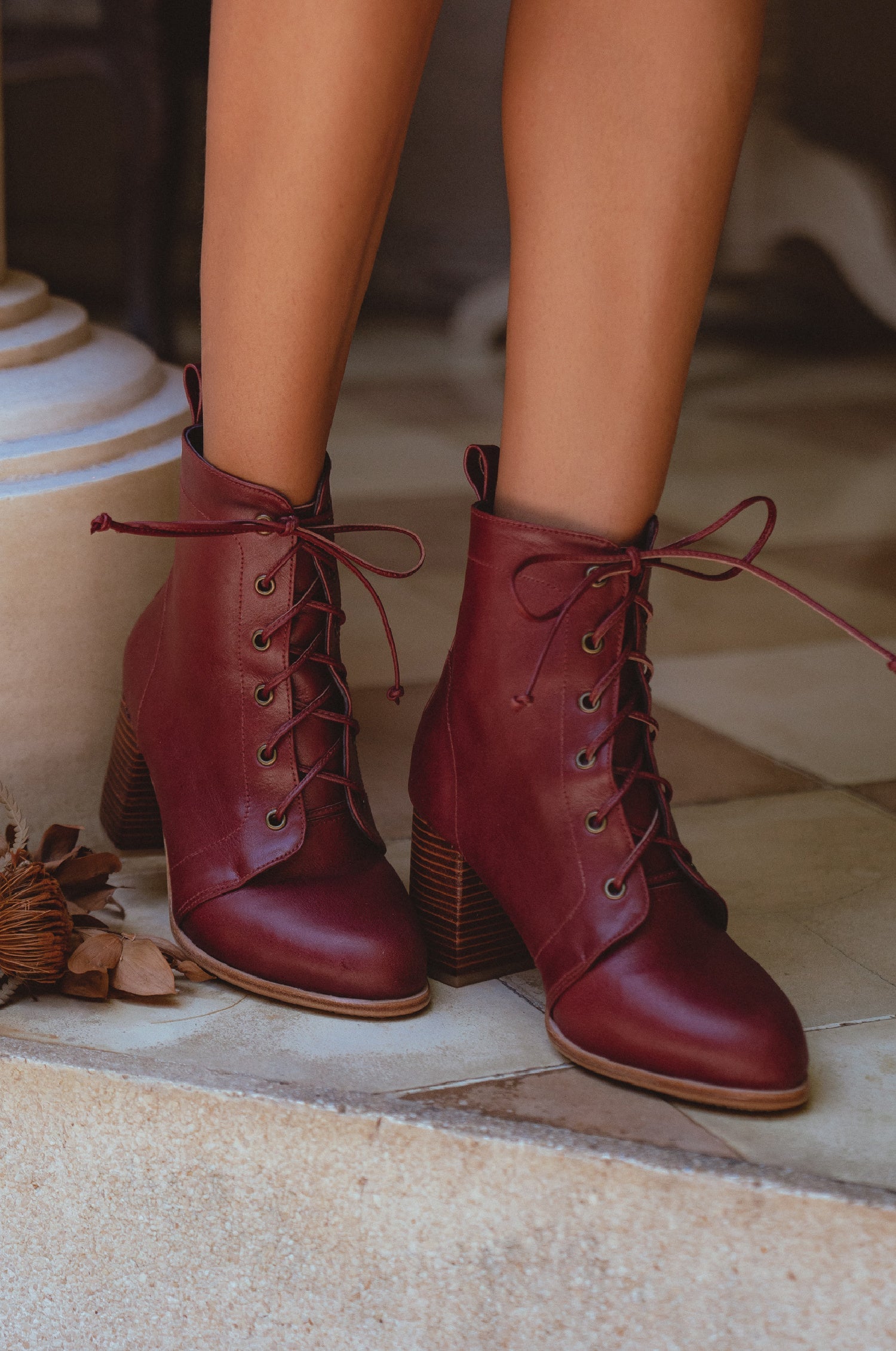 Giselle Lace-Up Leather Heel Booties-0