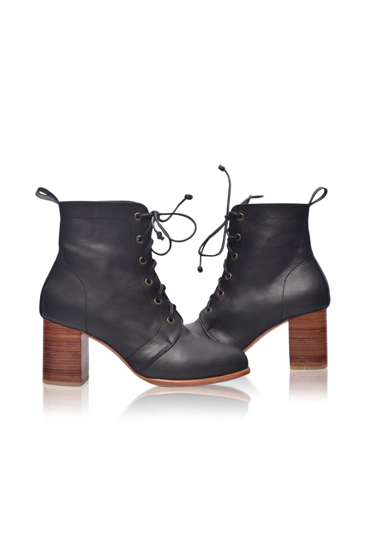 Giselle Lace-Up Leather Heel Booties-4
