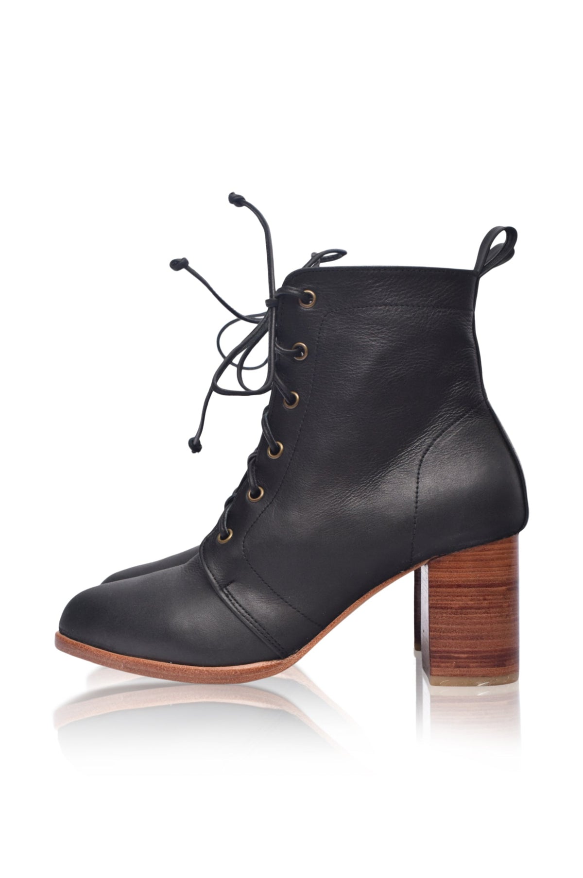 Giselle Lace-Up Leather Heel Booties-5