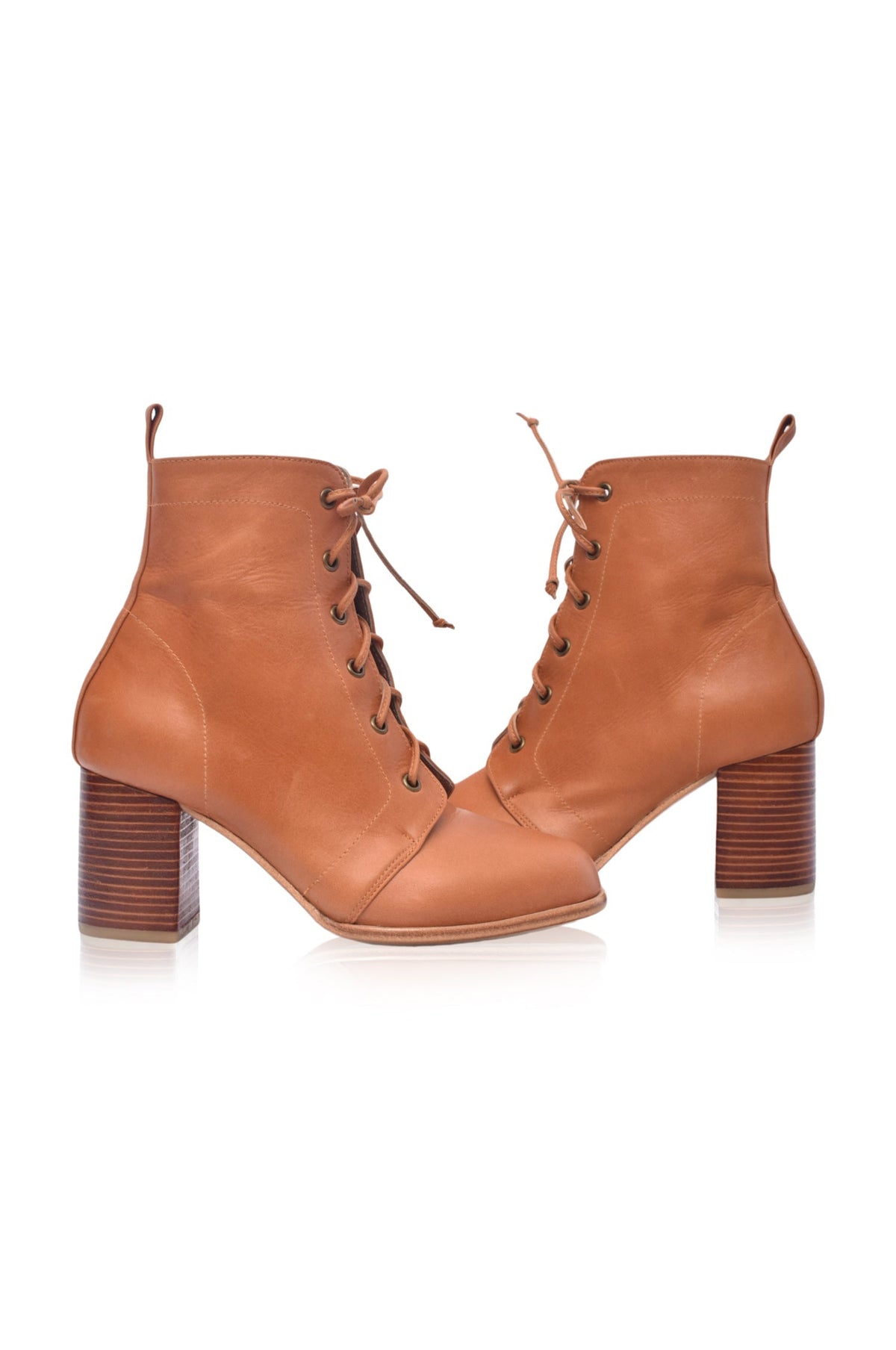 Giselle Lace-Up Leather Heel Booties-4