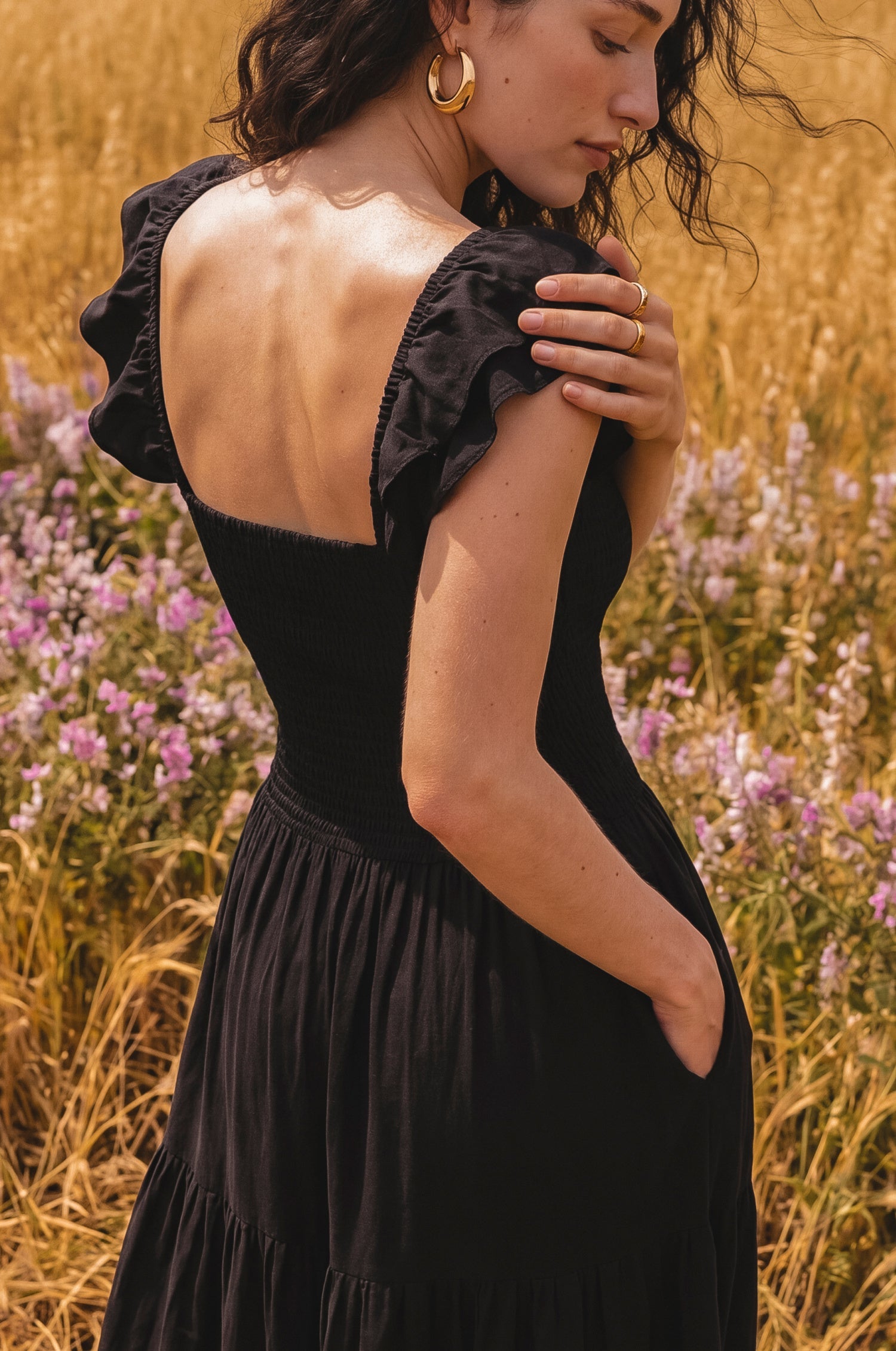 Giuseppina Smocked Linen Midi Dress-2