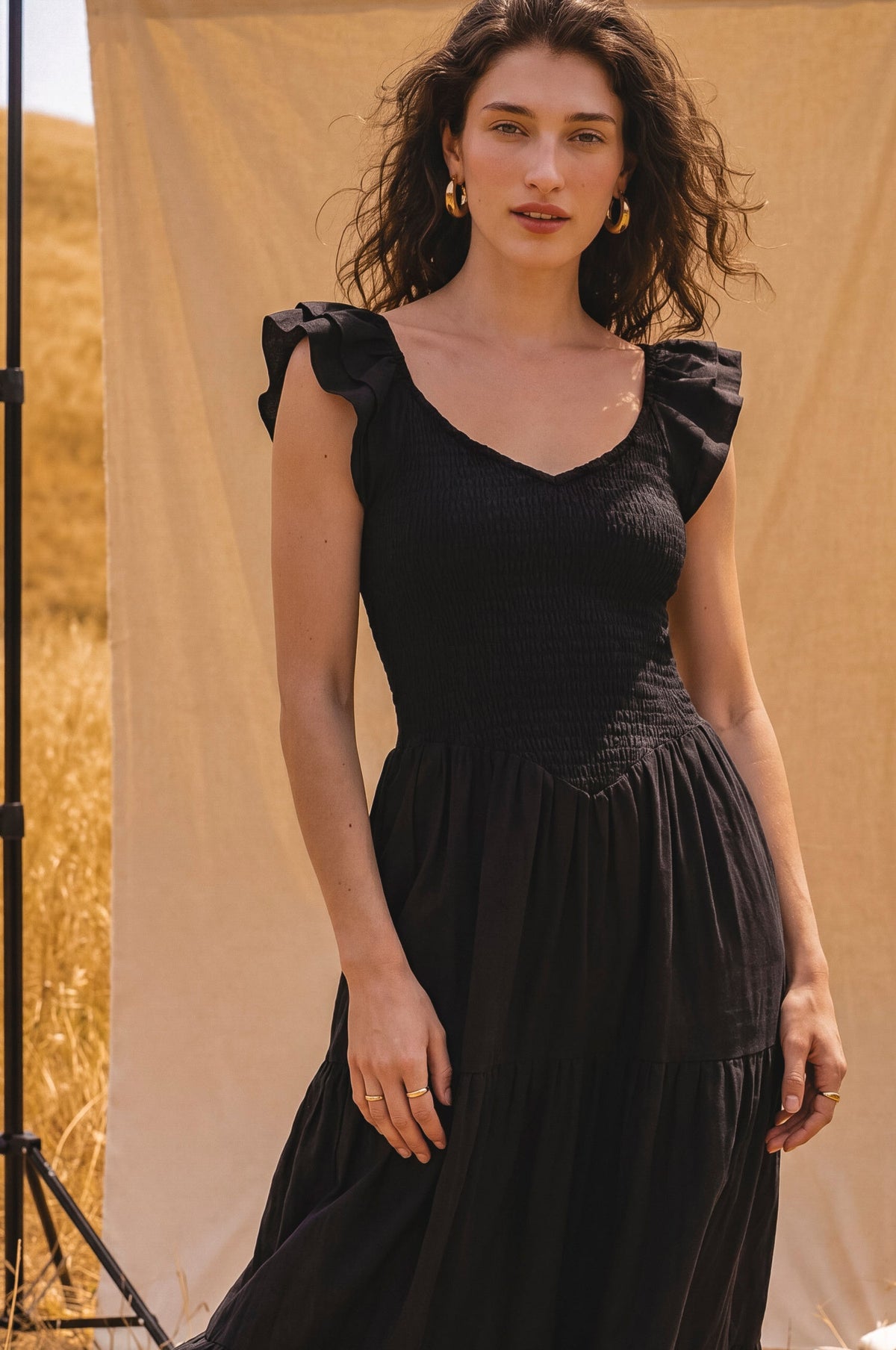 Giuseppina Smocked Linen Midi Dress-4