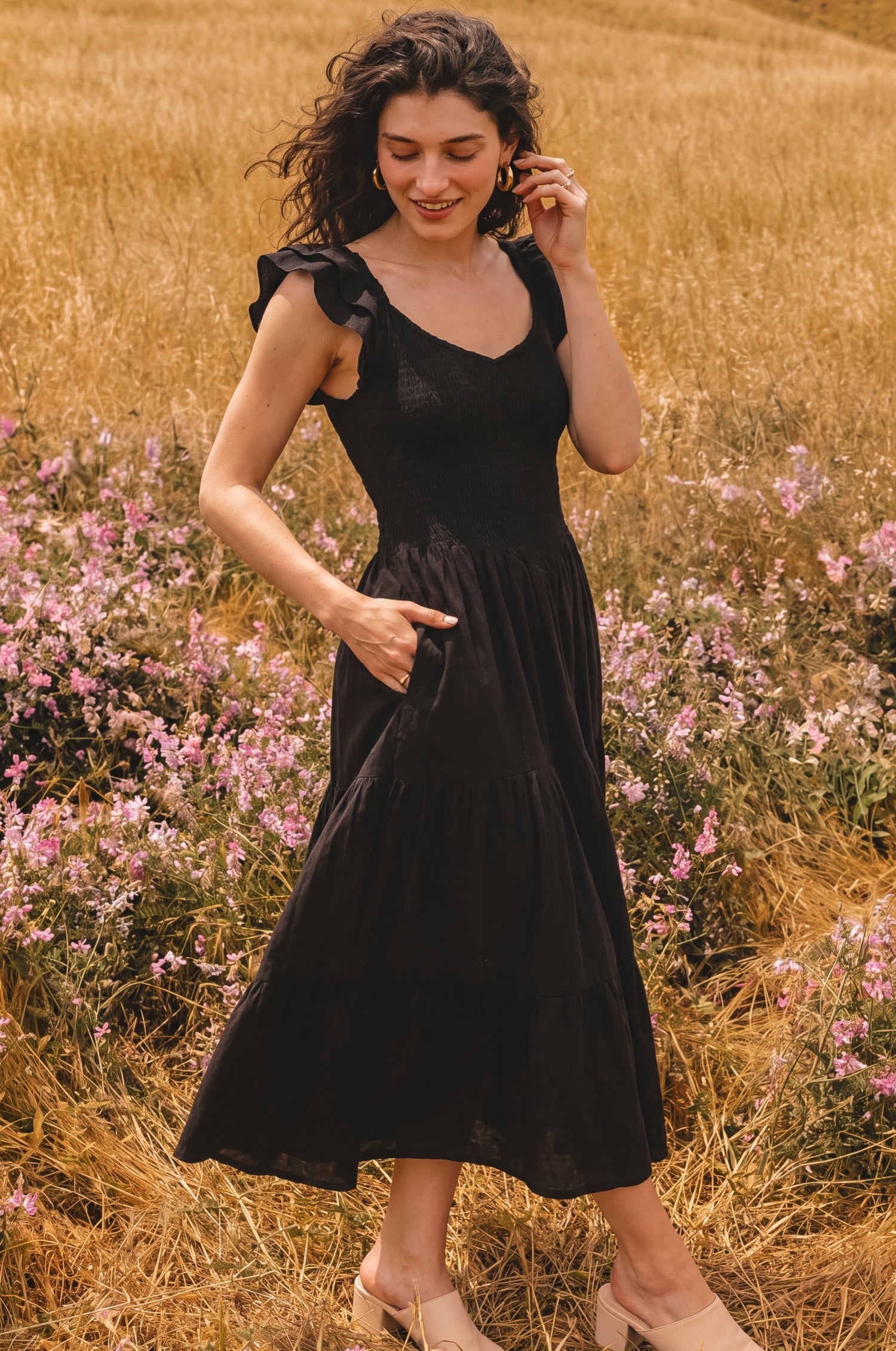 Giuseppina Smocked Linen Midi Dress-3