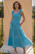 Giuseppina Smocked Linen Midi Dress-0