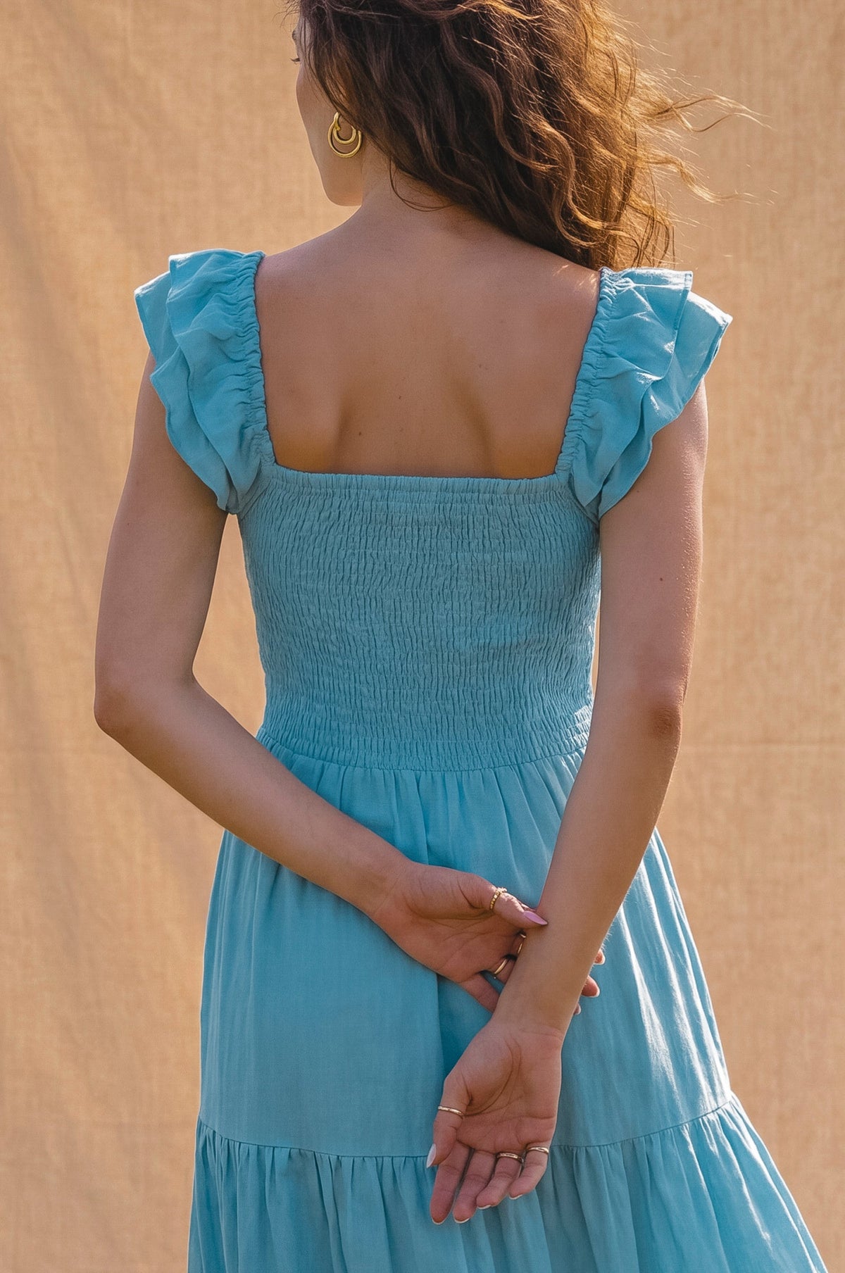 Giuseppina Smocked Linen Midi Dress-2