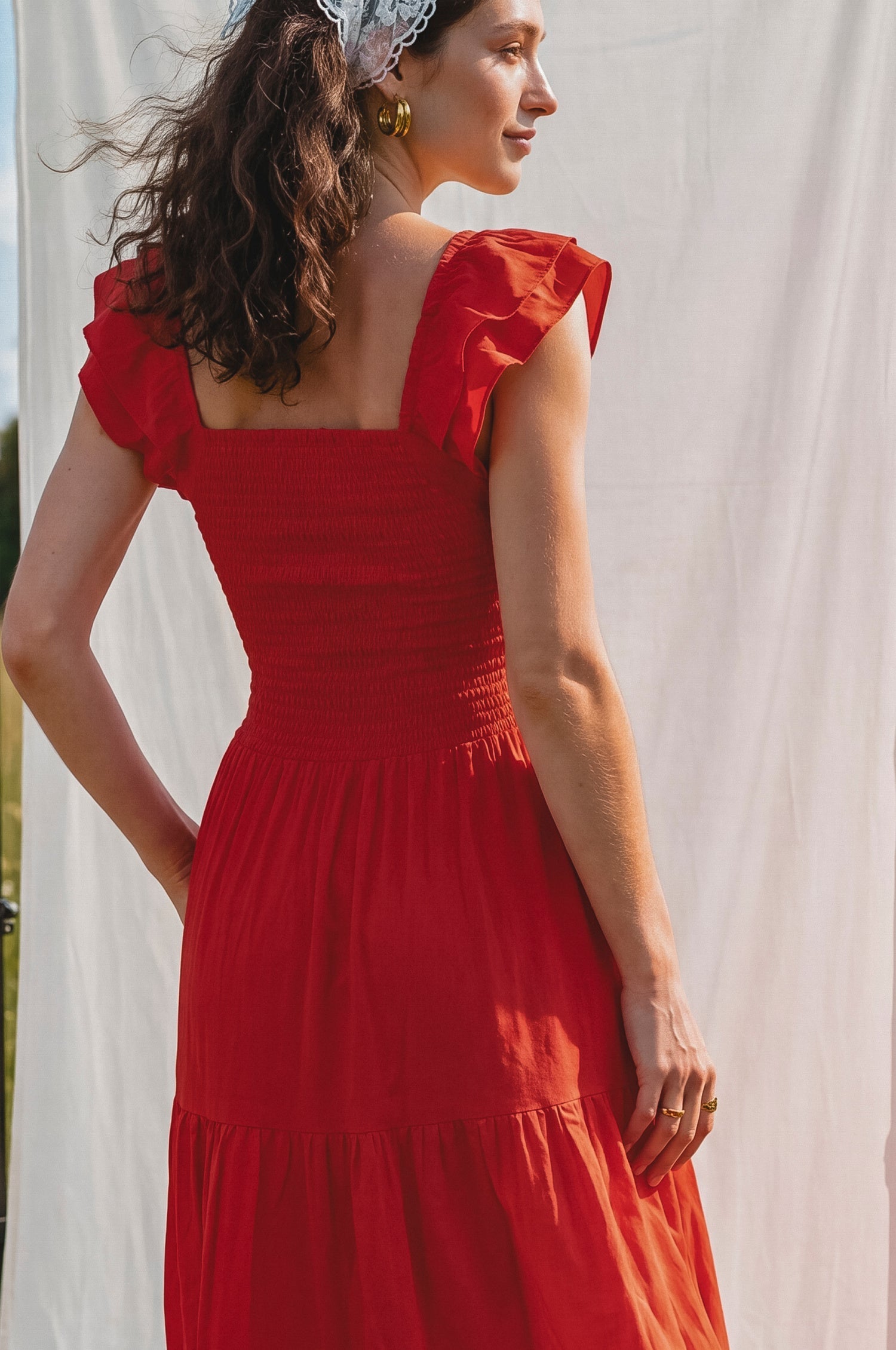 Giuseppina Smocked Linen Midi Dress-4