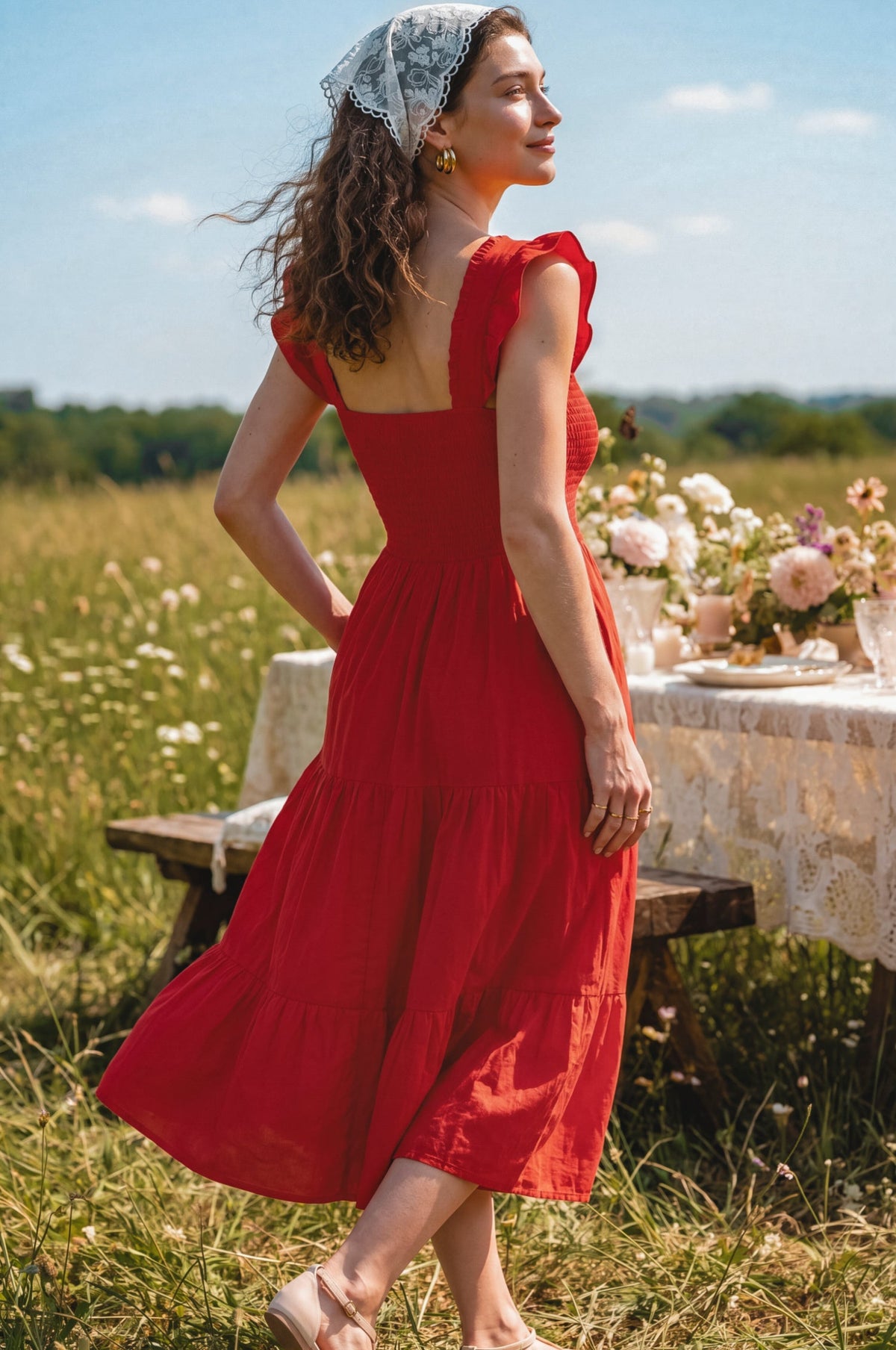 Giuseppina Smocked Linen Midi Dress-3