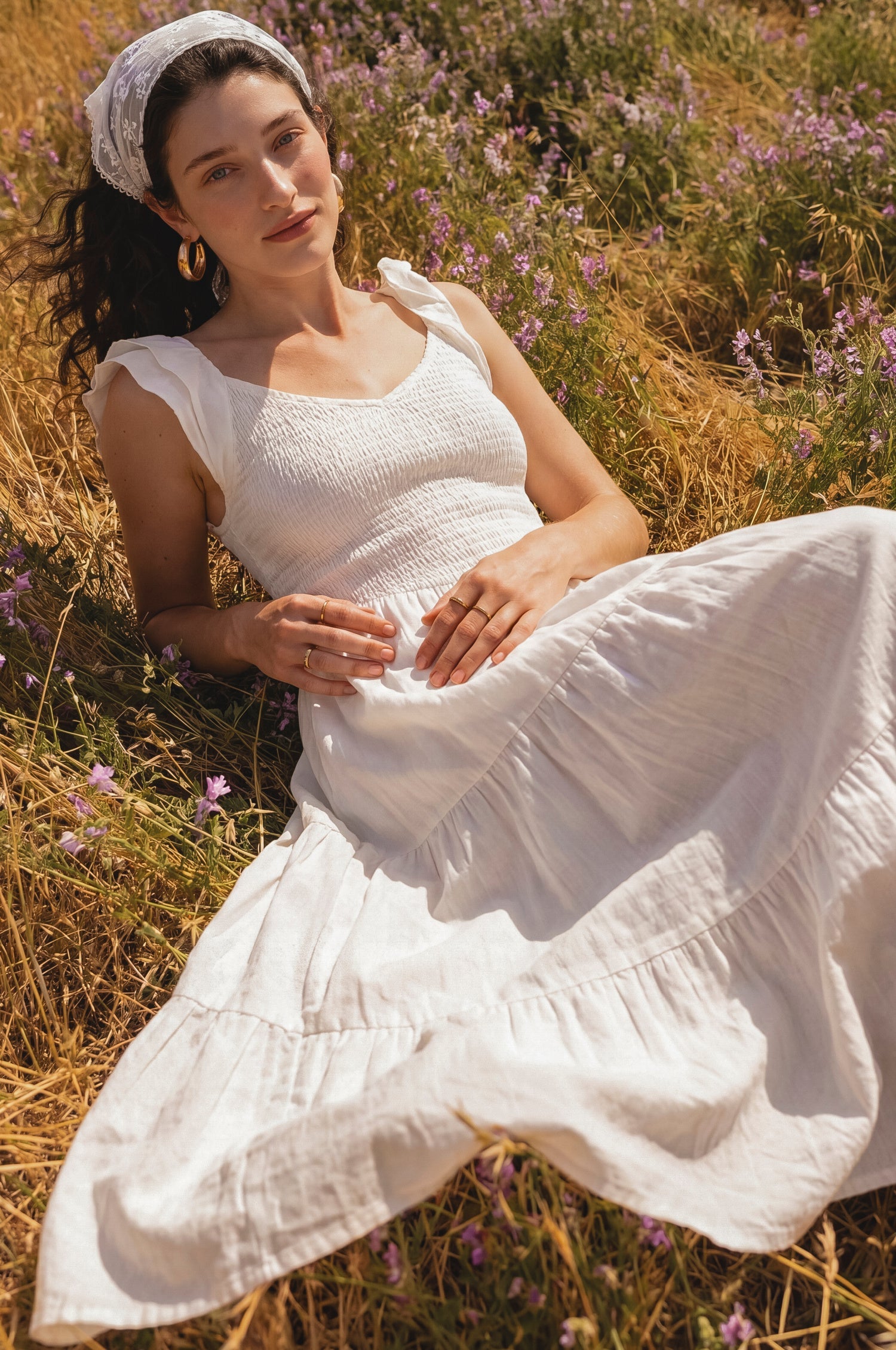 Giuseppina Smocked Linen Midi Dress-6