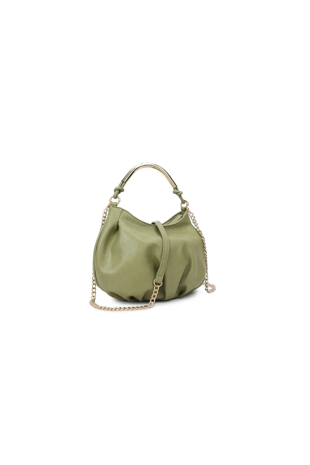 Green Faux Leather Top Handle Handbag with Knot Detail-1