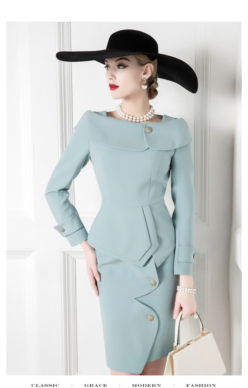 The sky is blue asymmetrical mum skirt suit-3