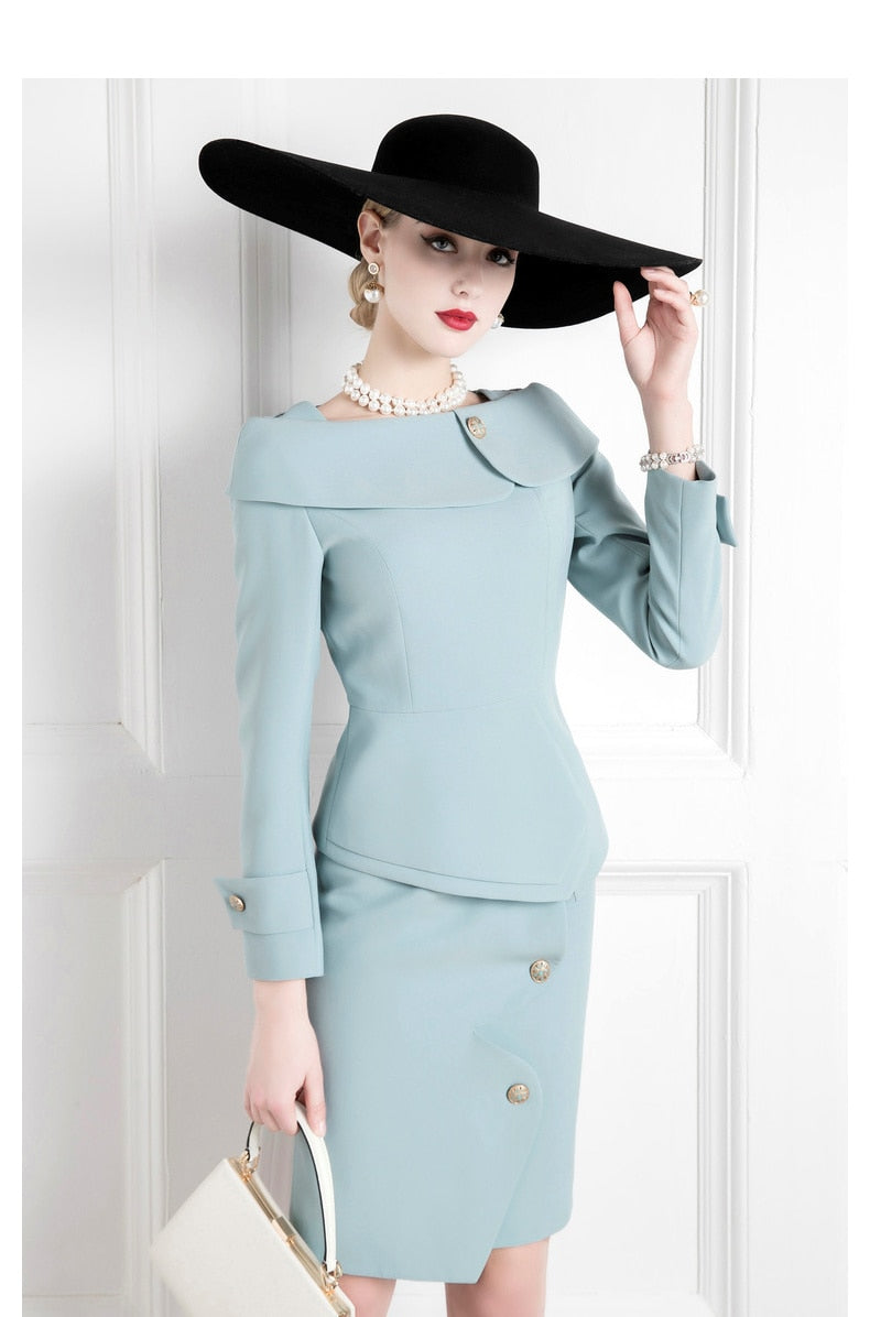 The sky is blue asymmetrical mum skirt suit-4