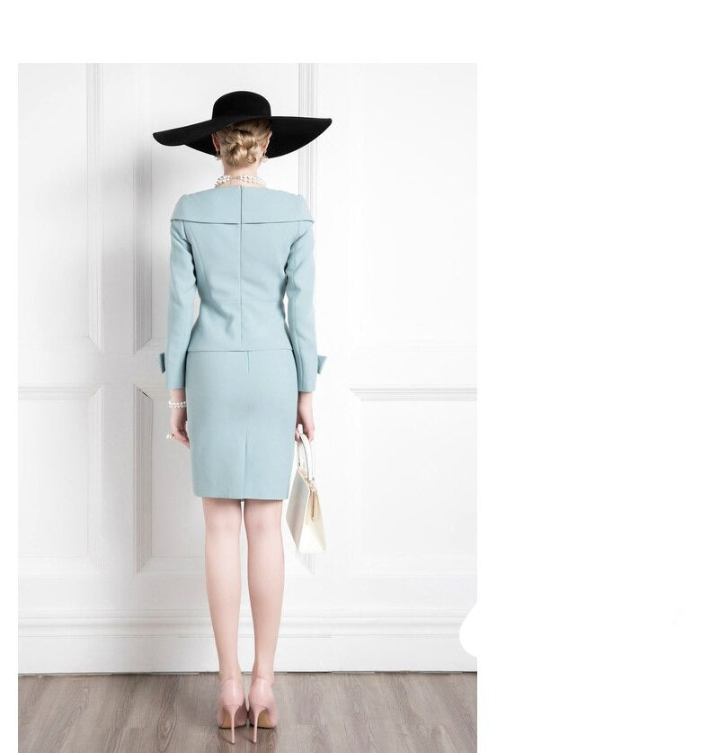 The sky is blue asymmetrical mum skirt suit-2