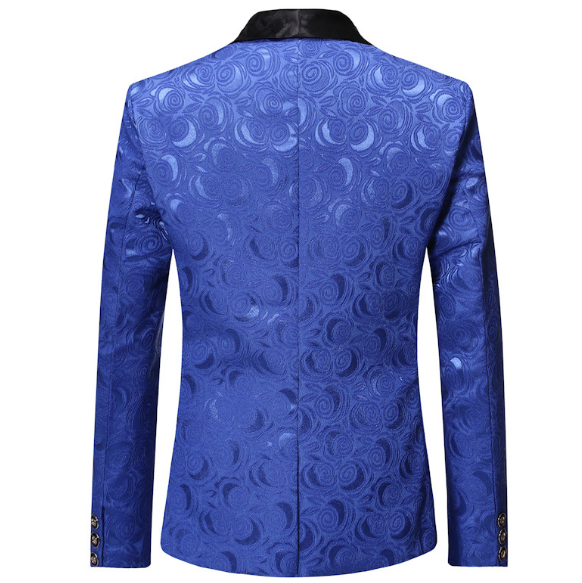 Men's royal blue floral jacquard party tuxedo suit-2