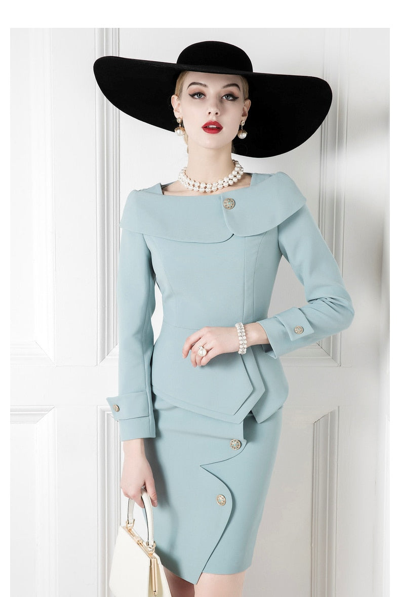 The sky is blue asymmetrical mum skirt suit-1