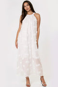 White Halterneck Flower Cotton Dress-0