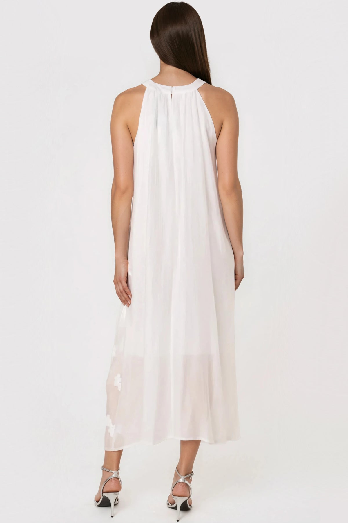 White Halterneck Flower Cotton Dress-2