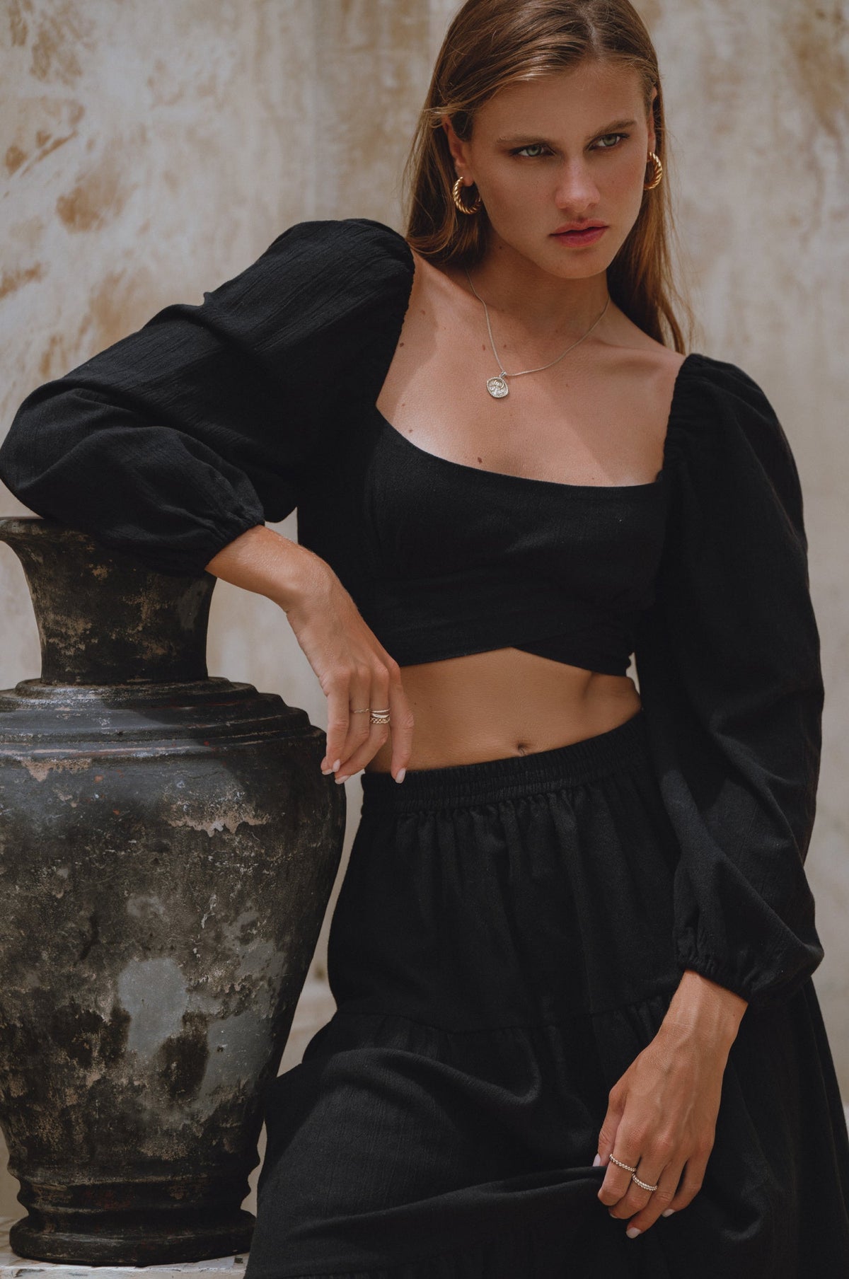 Helsa Long Sleeve Linen Top-0