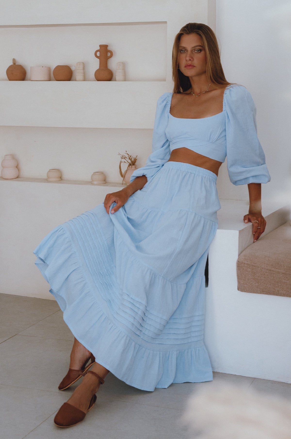 Helsa Long Sleeve Linen Top-3