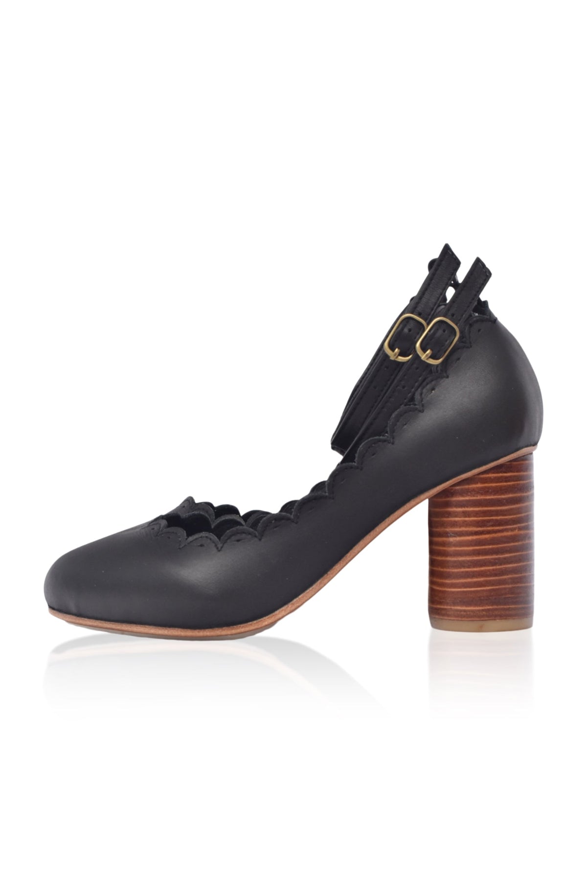 Hermosa Round Heel Leather Pumps-6