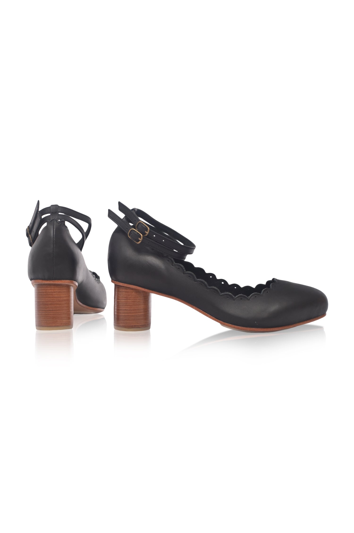 Hermosa Round Heel Leather Pumps 5 cm (Sz. 12.5)-3