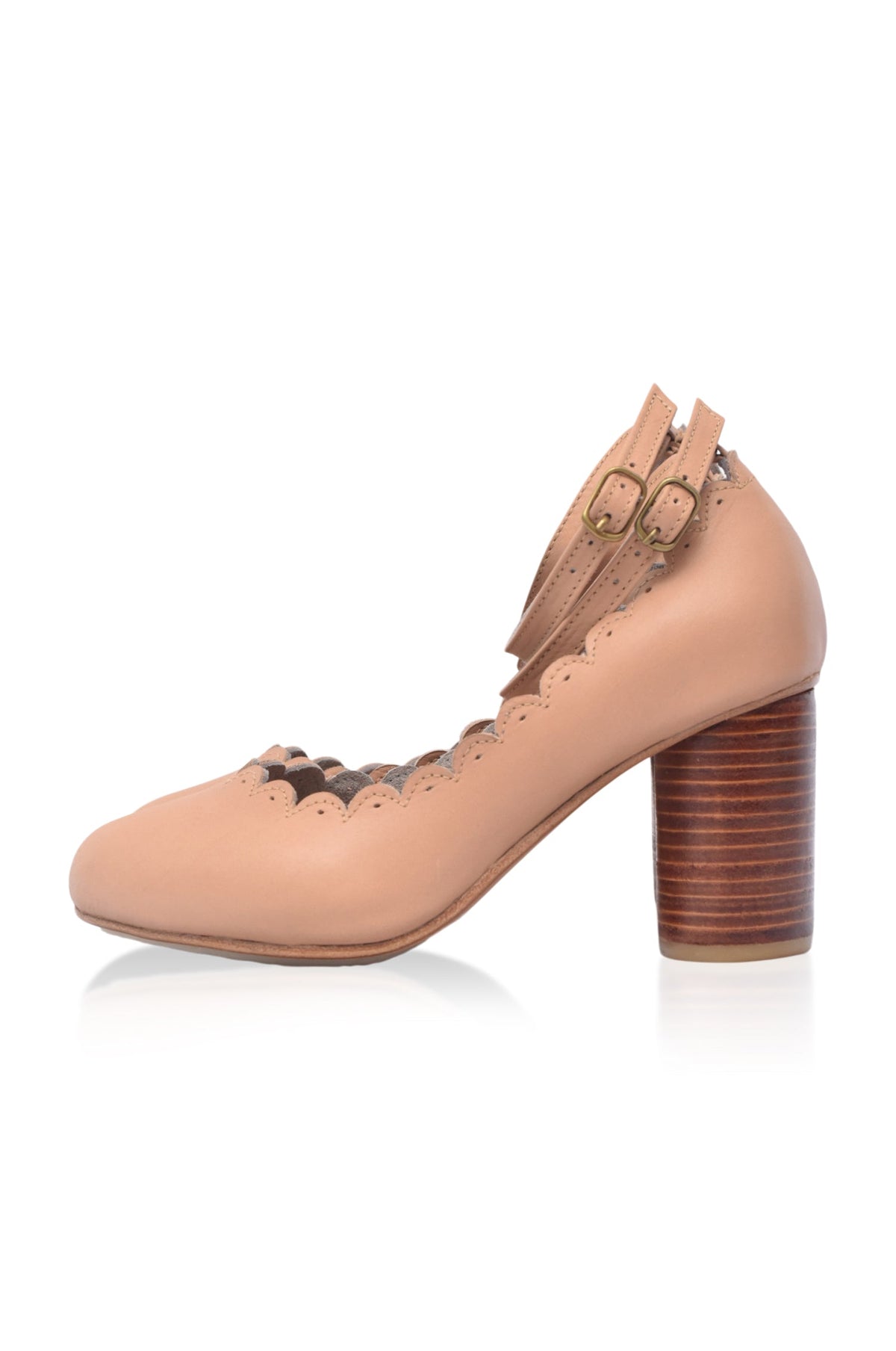 Hermosa Round Heel Leather Pumps-5
